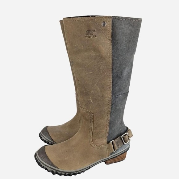 Sorel x Anthropologie Two-Tone Slim Tall Boot Suede Leather Side Zip Size 6 - Picture 3 of 8